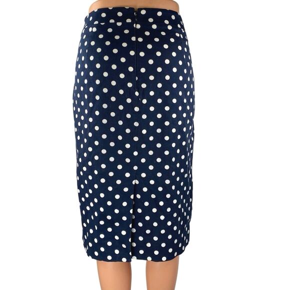 J.Crew Blue White Polka Dot High Waist Zip Knee Length Straight Pencil Skirt 8 - Picture 3 of 5